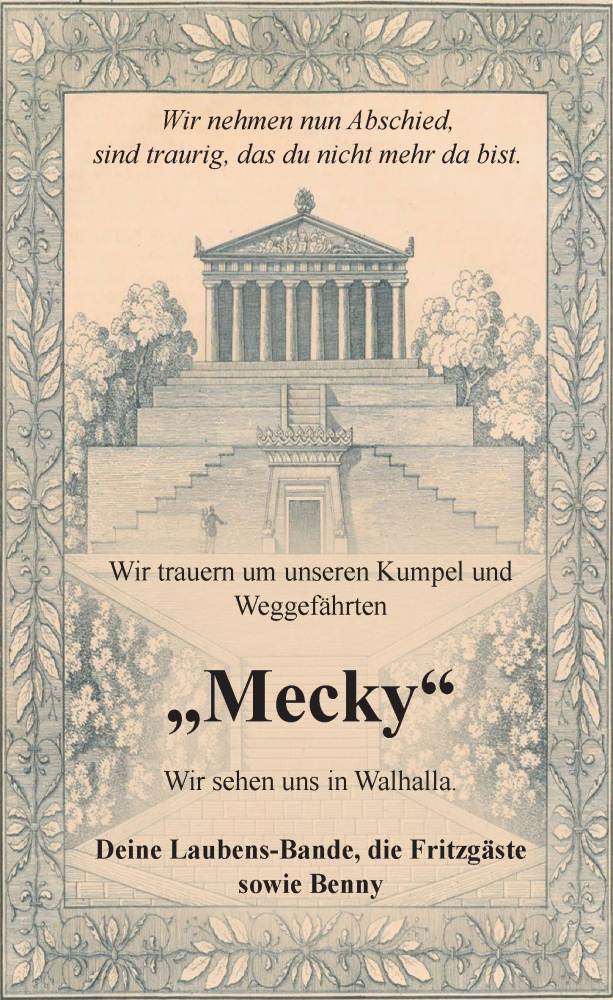  Traueranzeige für Mecky  vom 03.01.2026 aus Torgauer Zeitung