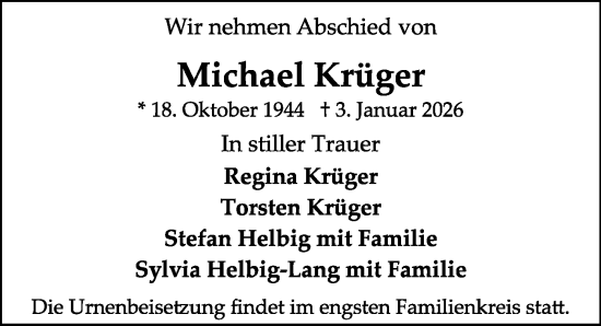 Traueranzeige von Michael Krüger von Sächsische Zeitung