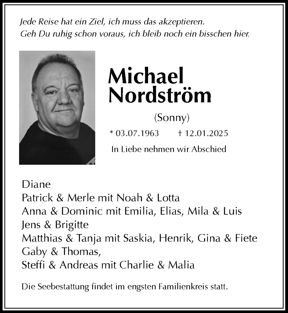  Traueranzeige für Michael Nordström vom 25.01.2026 aus Lübecker Nachrichten