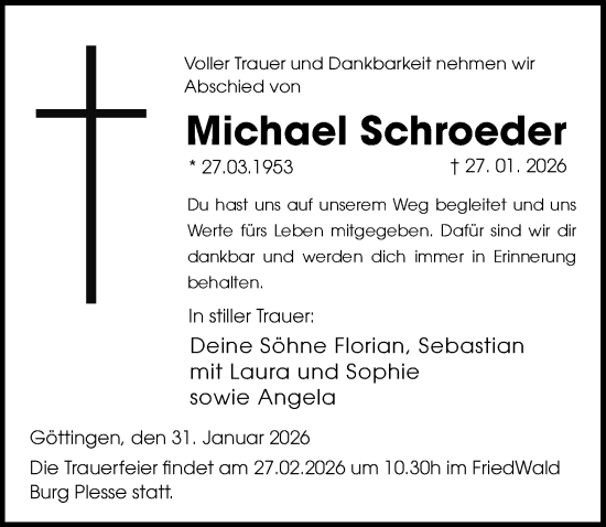Traueranzeige von Michael Schroeder von Göttinger Tageblatt