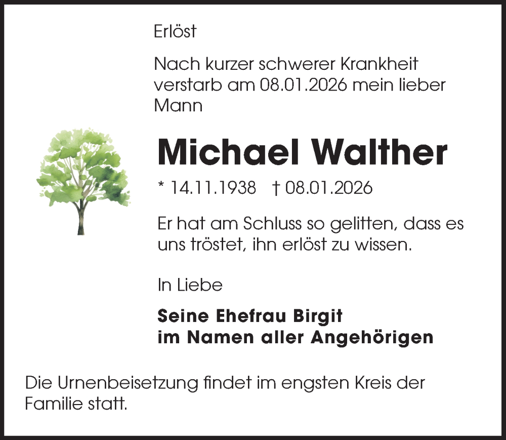  Traueranzeige für Michael Walther vom 17.01.2026 aus Sächsische Zeitung