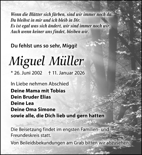 Traueranzeige von Miguel Müller von Wochenspiegel