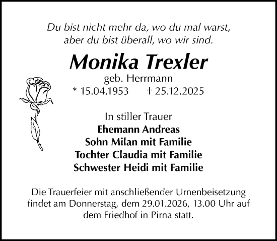 Traueranzeige von Monika Trexler von Sächsische Zeitung