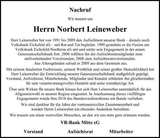 Traueranzeige von Norbert Leineweber von Göttinger Tageblatt
