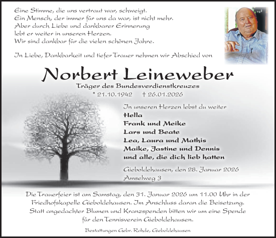 Traueranzeige von Norbert Leineweber von Göttinger Tageblatt