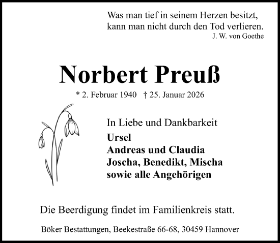 Traueranzeige von Norbert Preuß von Hannoversche Allgemeine Zeitung/Neue Presse