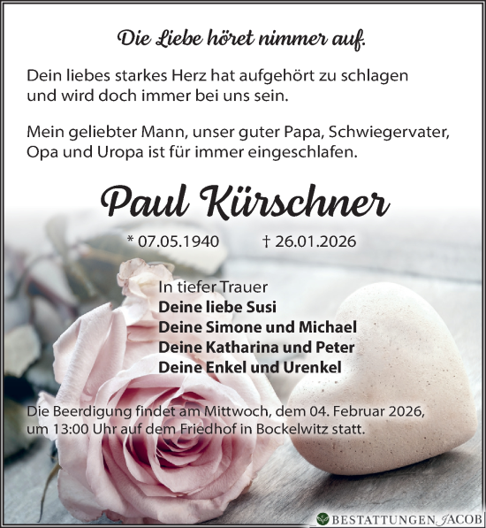 Traueranzeige von Paul Kürschner von Sächsische Zeitung