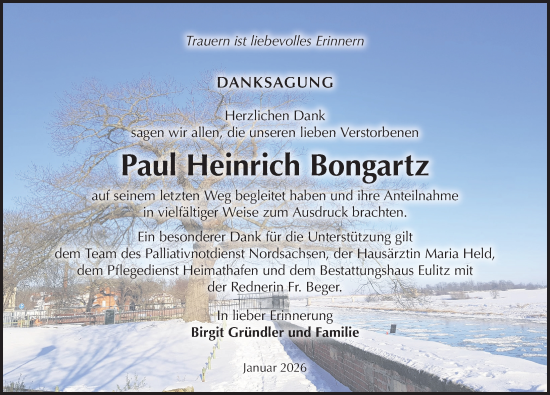 Traueranzeige von Paul Heinrich Bongartz von Torgauer Zeitung