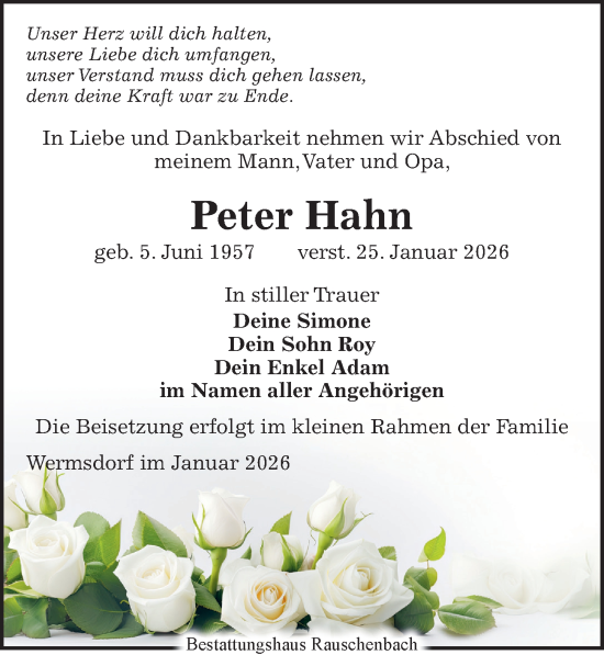 Traueranzeige von Peter Hahn von Leipziger Volkszeitung