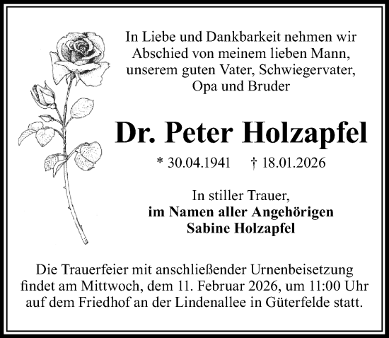 Traueranzeige von Peter Holzapfel von Märkischen Allgemeine Zeitung