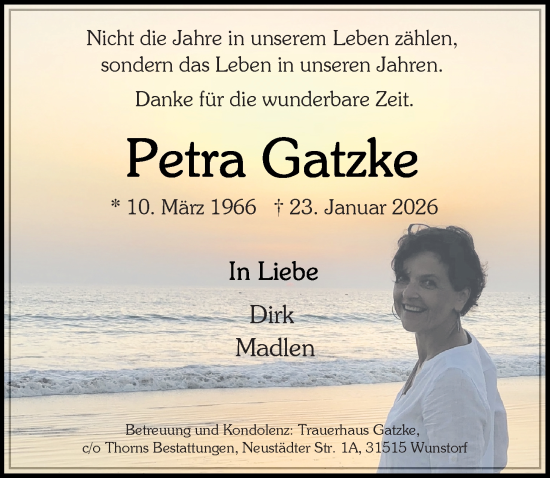 Traueranzeige von Petra Gatzke von Hannoversche Allgemeine Zeitung/Neue Presse