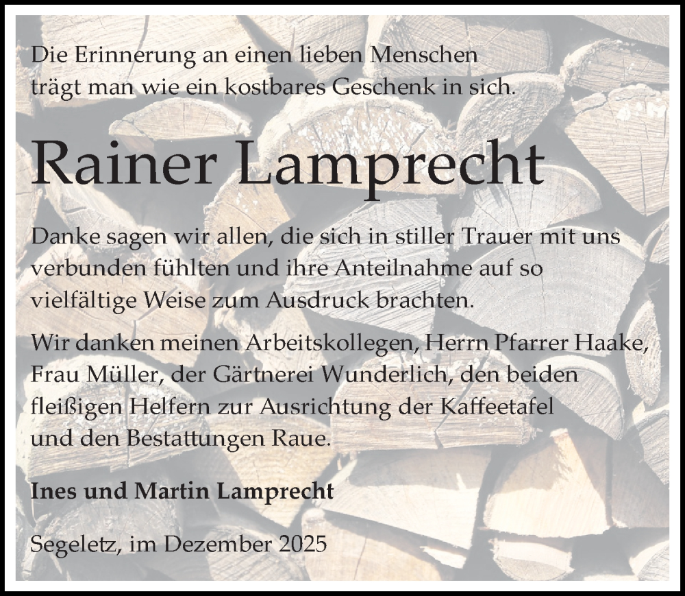  Traueranzeige für Rainer Lamprecht vom 03.01.2026 aus Märkischen Allgemeine Zeitung