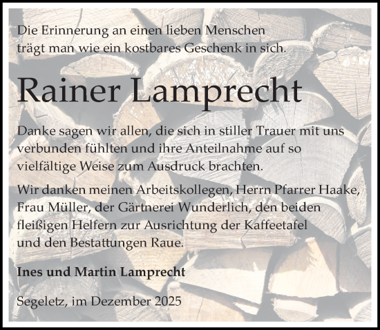 Traueranzeige von Rainer Lamprecht von Märkischen Allgemeine Zeitung