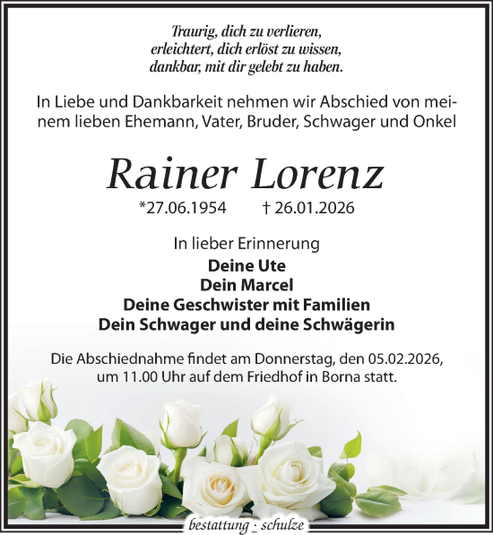 Traueranzeige von Rainer Lorenz von Leipziger Volkszeitung