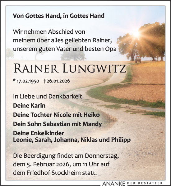 Traueranzeige von Rainer Lungwitz von Leipziger Volkszeitung