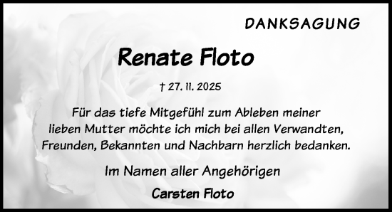 Traueranzeige von Renate Floto von Täglicher Anzeiger Holzminden
