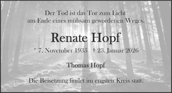 Traueranzeige von Renate Hopf von Peiner Allgemeine Zeitung