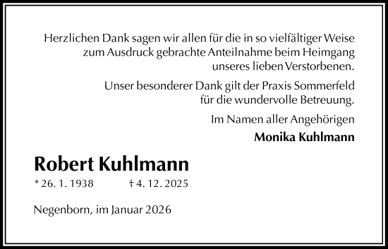 Traueranzeige von Robert Kuhlmann von Täglicher Anzeiger Holzminden