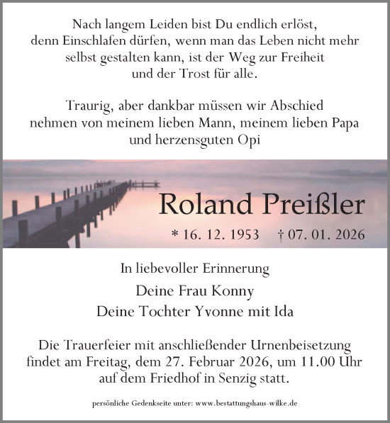 Traueranzeige von Roland Preißler von Märkischen Allgemeine Zeitung