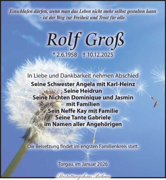 Traueranzeige von Rolf Groß von Torgauer Zeitung
