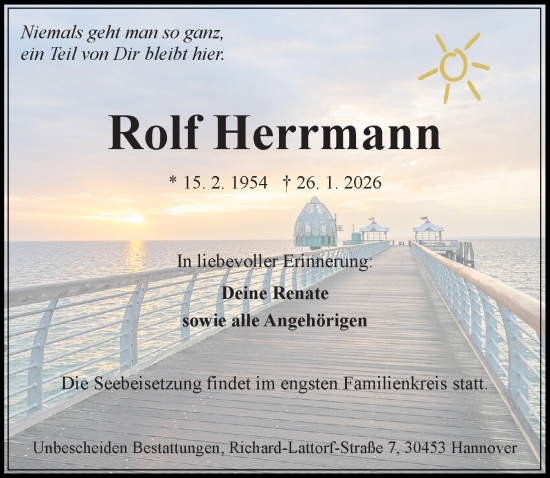 Traueranzeige von Rolf Herrmann von Hannoversche Allgemeine Zeitung/Neue Presse
