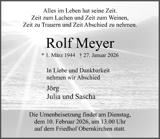 Traueranzeige von Rolf Meyer von Schaumburger Nachrichten