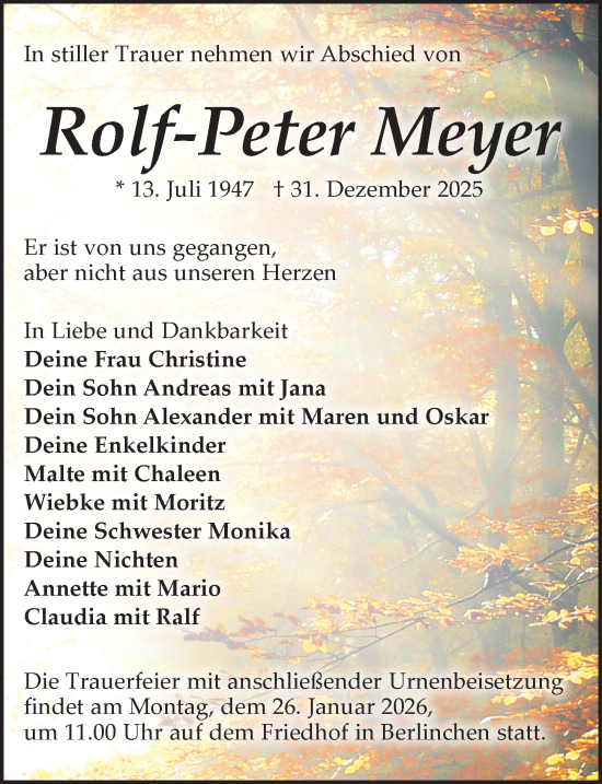 Traueranzeige von Rolf-Peter Meyer von Wochenspiegel