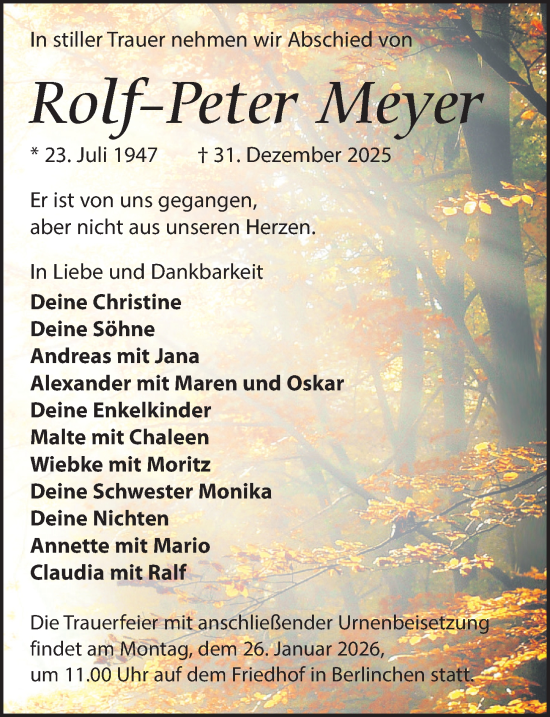 Traueranzeige von Rolf-Peter Meyer von Wochenspiegel