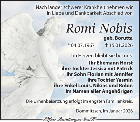 Traueranzeige von Romi Nobis von Torgauer Zeitung