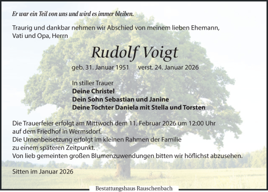 Traueranzeige von Rudolf Voigt von Sächsische Zeitung