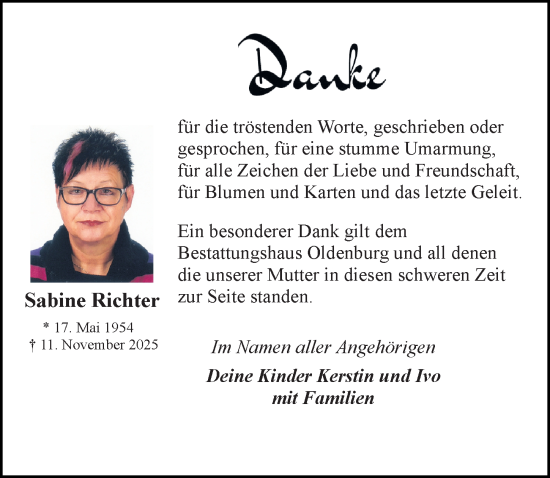 Traueranzeige von Sabine Richter von Wochenspiegel