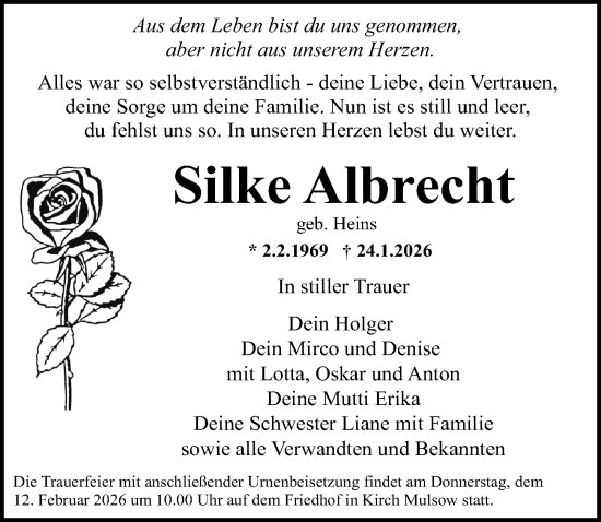 Traueranzeige von Silke Albrecht von Ostsee-Zeitung GmbH