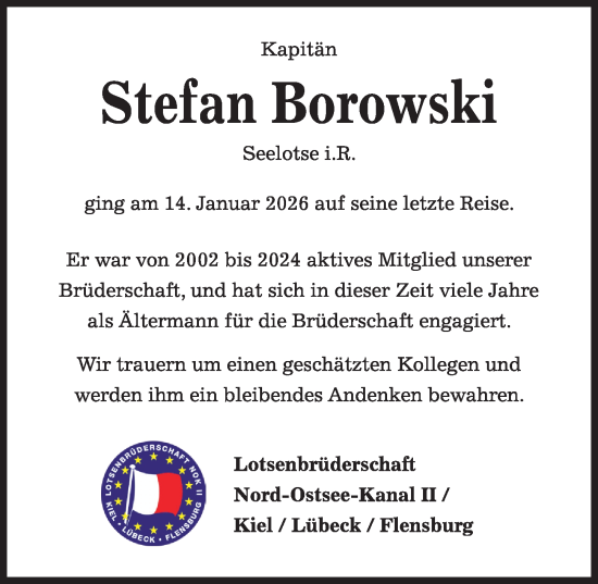 Traueranzeige von Stefan Borowski von Lübecker Nachrichten