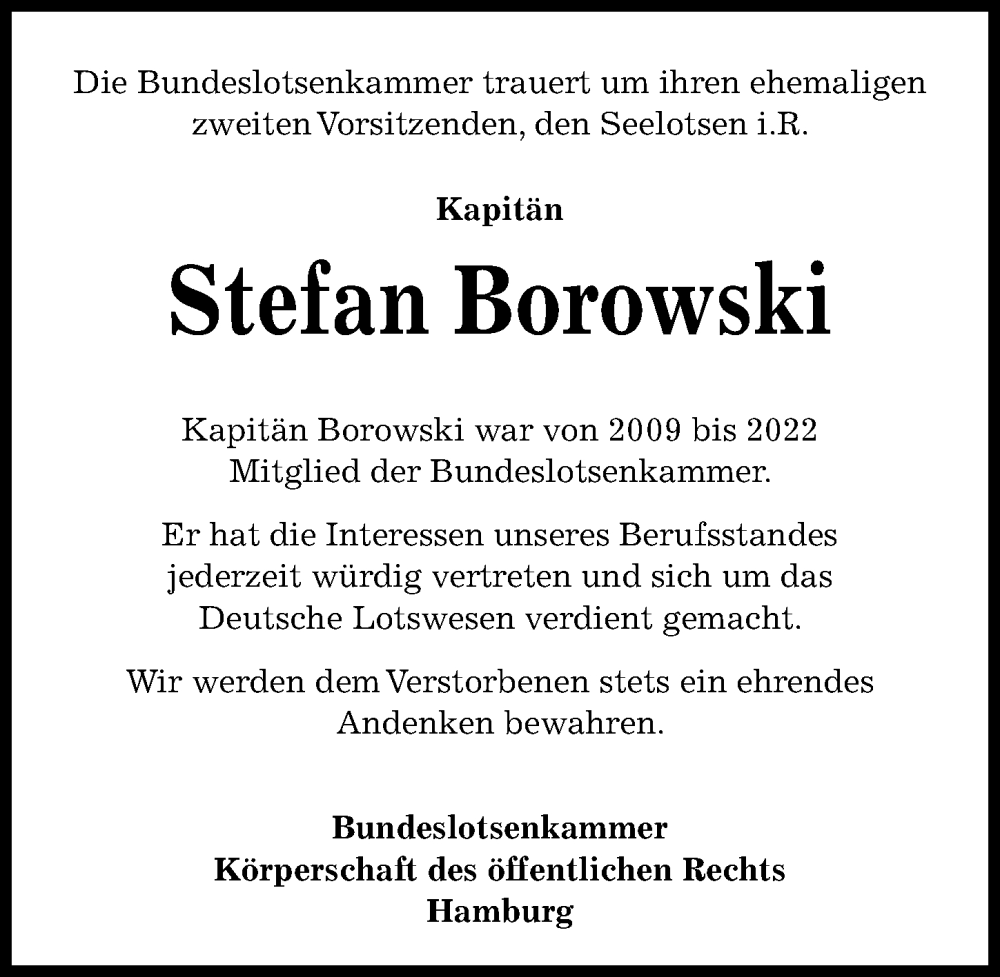  Traueranzeige für Stefan Borowski vom 25.01.2026 aus Lübecker Nachrichten