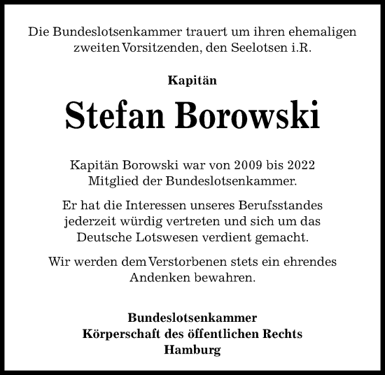 Traueranzeige von Stefan Borowski von Kieler Nachrichten