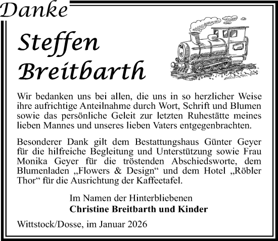 Traueranzeige von Steffen Breitbarth von Wochenspiegel