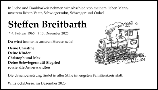 Traueranzeige von Steffen Breitbarth von Wochenspiegel