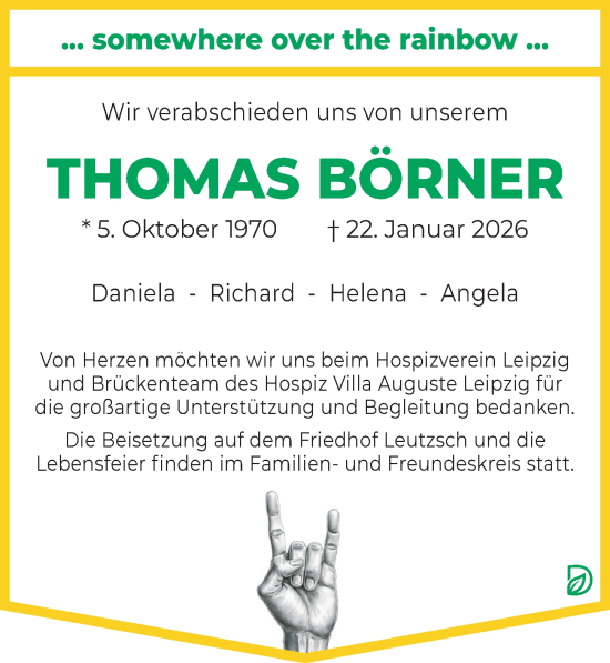 Traueranzeige von Thomas Börner von Leipziger Volkszeitung