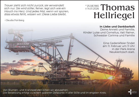 Traueranzeige von Thomas Hellriegel von Leipziger Volkszeitung