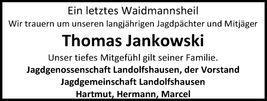 Traueranzeige von Thomas Jankowski von Göttinger Tageblatt