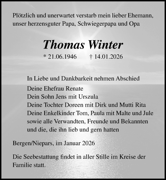 Traueranzeige von Thomas Winter von Ostsee-Zeitung GmbH