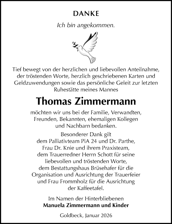 Traueranzeige von Thomas Zimmermann von Wochenspiegel