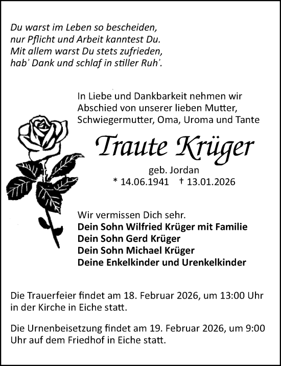 Traueranzeige von Traute Krüger von Märkischen Allgemeine Zeitung