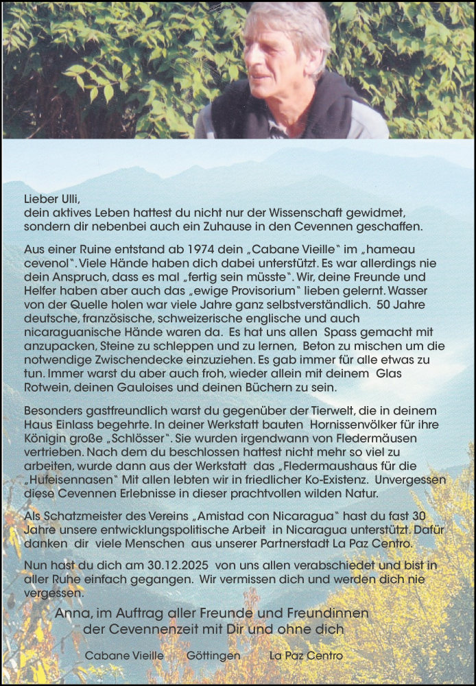  Traueranzeige für Ulli  vom 17.01.2026 aus Göttinger Tageblatt