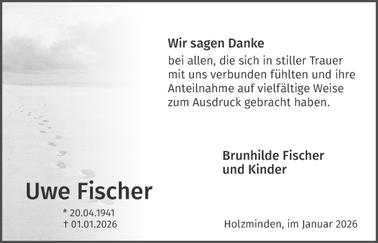 Traueranzeige von Uwe Fischer von Täglicher Anzeiger Holzminden