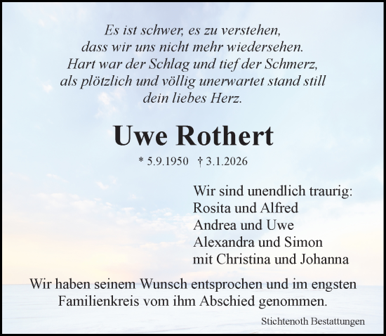 Traueranzeige von Uwe Rothert von Göttinger Tageblatt