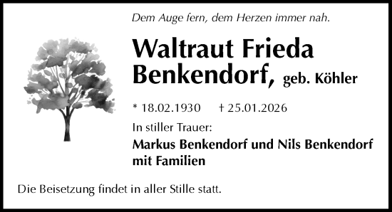 Traueranzeige von Waltraut Frieda Benkendorf von Die Harke