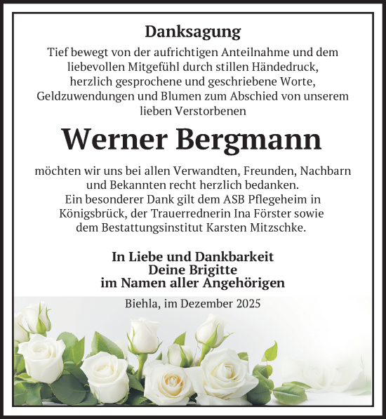 Traueranzeige von Werner Bergmann von Sächsische Zeitung