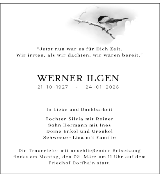 Traueranzeige von Werner Ilgen von Sächsische Zeitung