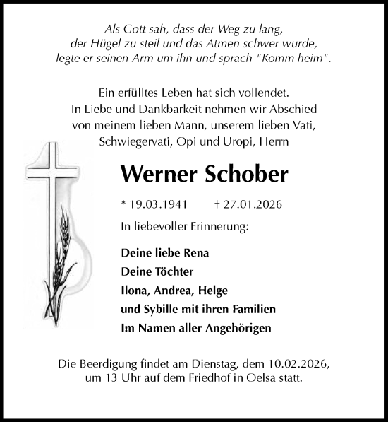 Traueranzeige von Werner Schober von Sächsische Zeitung